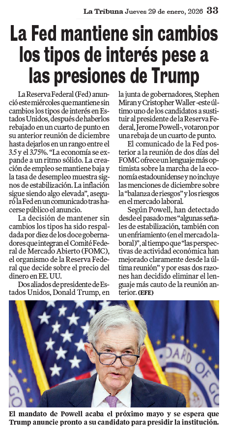PAG 33. LA FED MANTIENE SIN CAMBIOS LOS TIPOS DE INTERÉS PESE A LAS ...